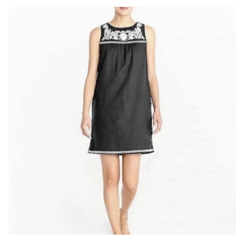 J‎ Crew Factory Dress Sz Small Linen Blend Cotton Mini Embroidered Boho Bohemian